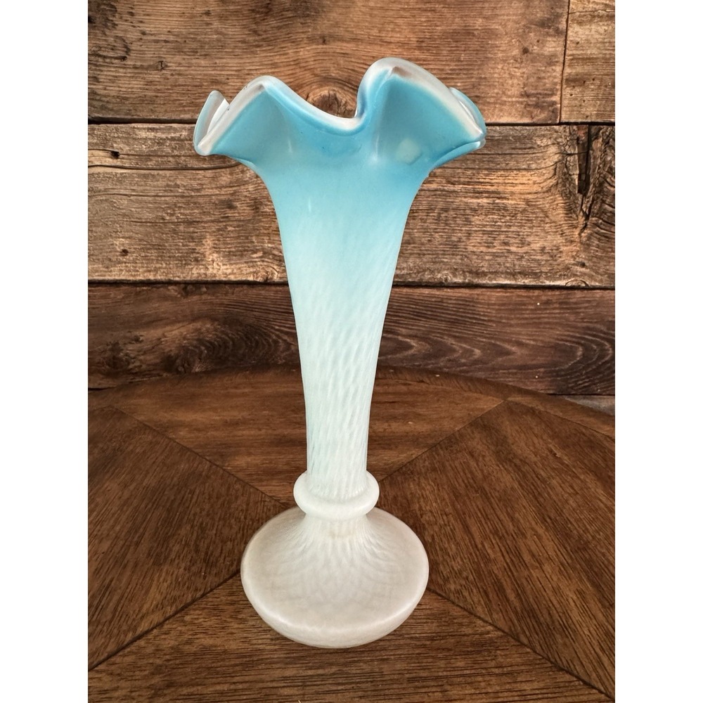 Antique Model Flint ALBANY GLASS Vase Blue Opalescent Flute Vase IDNIANA c.1900